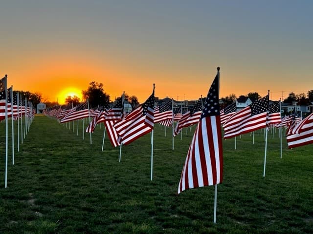 Field of Flags at night