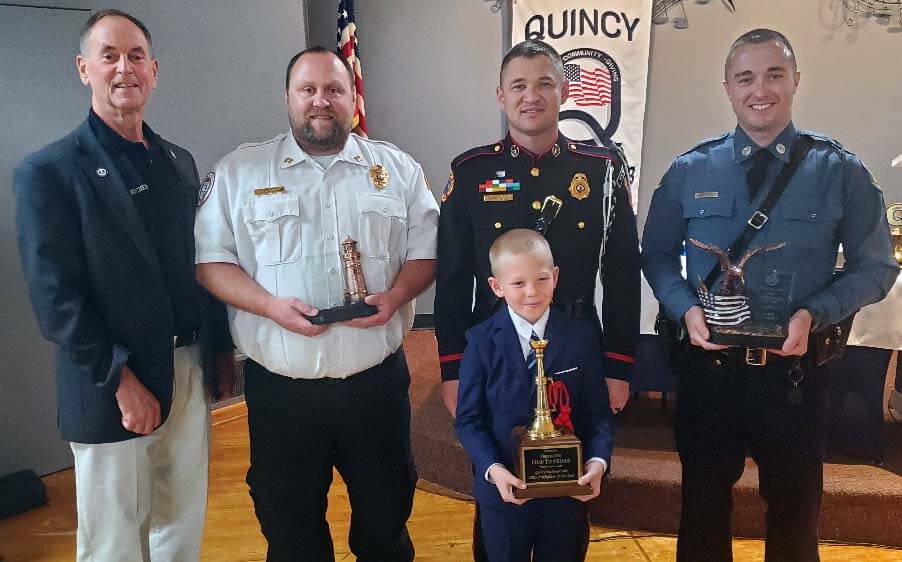 Law Officer of the Year – Cody Snyder – MO State Highway Patrol Fire Fighter of the Year – Chad Trueblood – QFD EMS of the Year – Ryan Bower – Adams Co EMS Citizen of the Year – Barry Cheyne